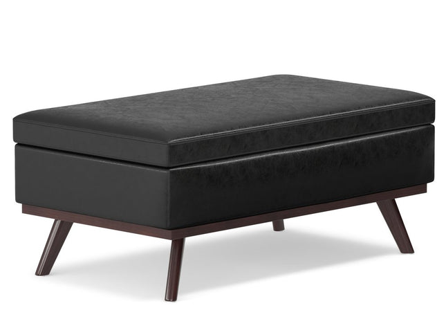42" Black and Brown Leather Cocktail Ottoman With Storage