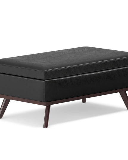42" Black and Brown Leather Cocktail Ottoman With Storage