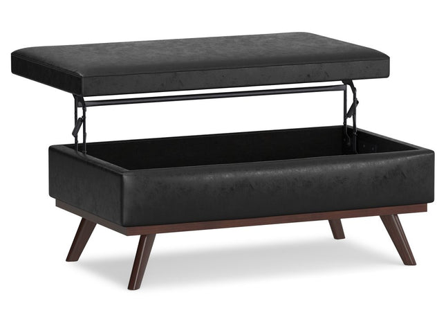 42" Black and Brown Leather Cocktail Ottoman With Storage