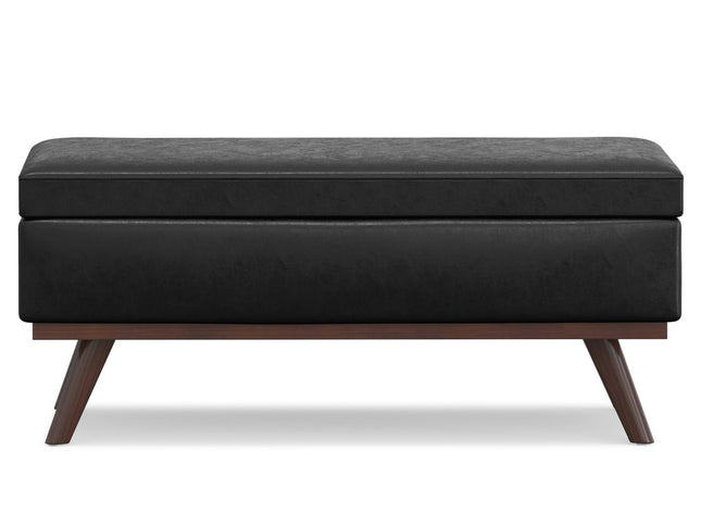 42" Black and Brown Leather Cocktail Ottoman With Storage