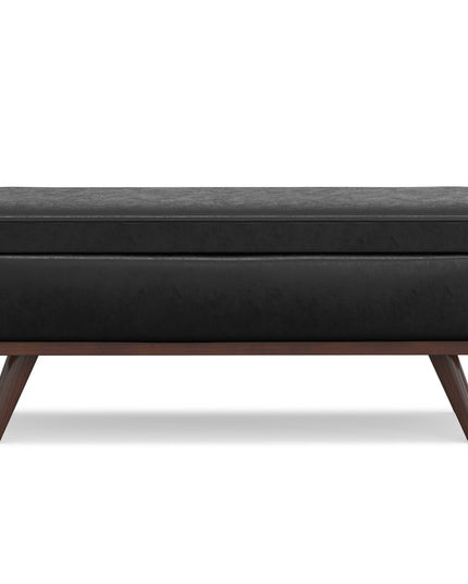 42" Black and Brown Leather Cocktail Ottoman With Storage