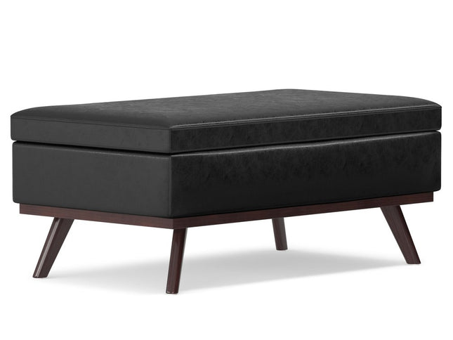 42" Black and Brown Leather Cocktail Ottoman With Storage