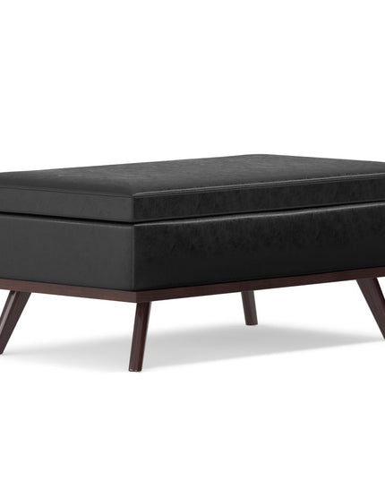 42" Black and Brown Leather Cocktail Ottoman With Storage