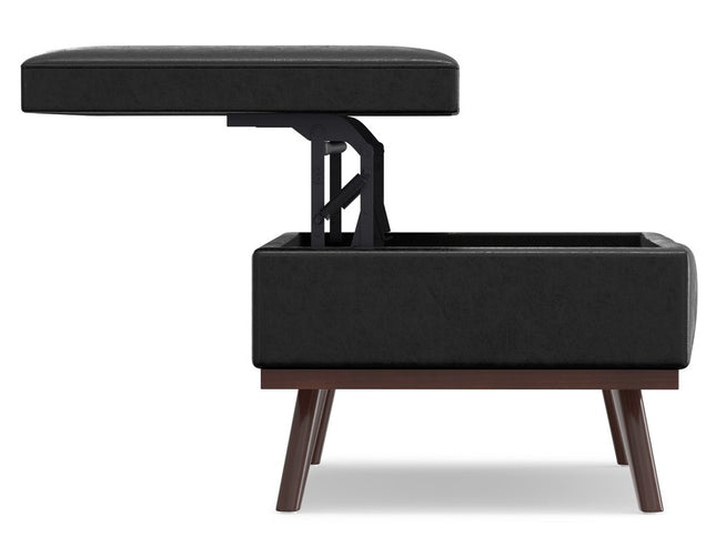 42" Black and Brown Leather Cocktail Ottoman With Storage