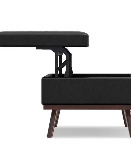 42" Black and Brown Leather Cocktail Ottoman With Storage