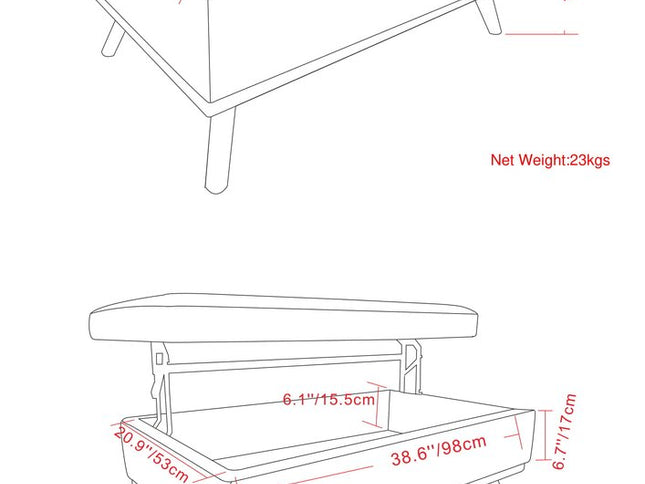 42" Black and Brown Leather Cocktail Ottoman With Storage