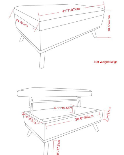 42" Black and Brown Leather Cocktail Ottoman With Storage