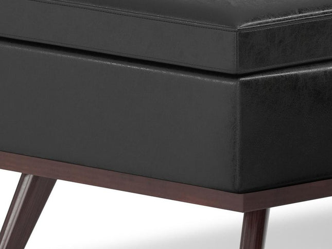 42" Black and Brown Leather Cocktail Ottoman With Storage
