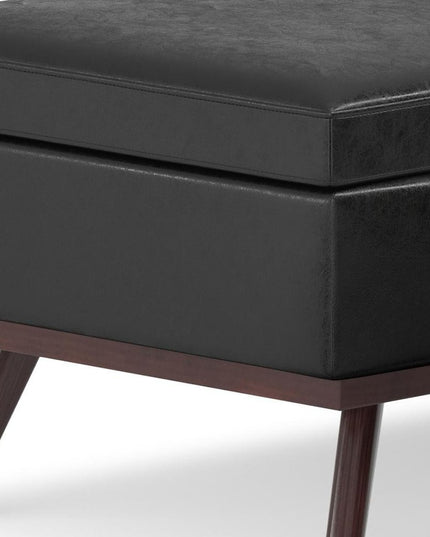 42" Black and Brown Leather Cocktail Ottoman With Storage