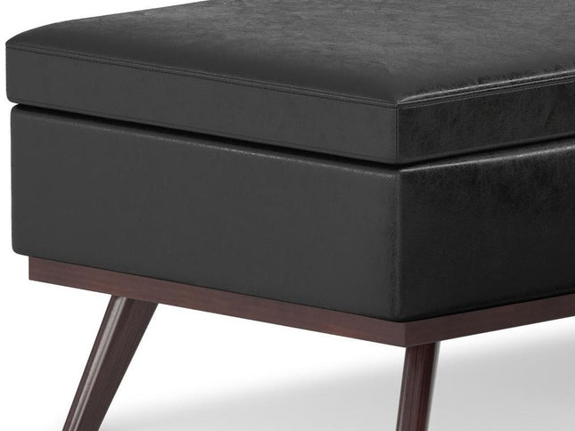 42" Black and Brown Leather Cocktail Ottoman With Storage