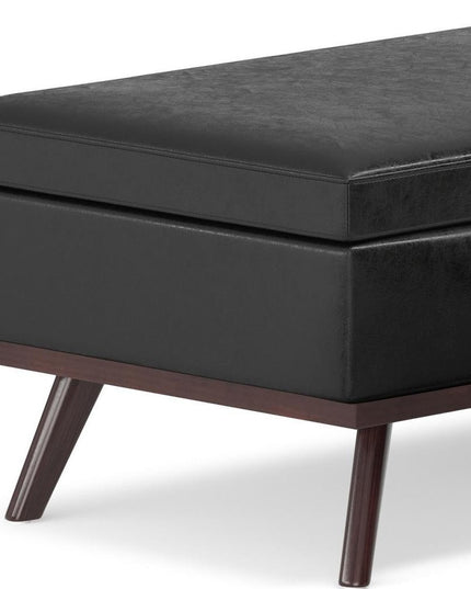 42" Black and Brown Leather Cocktail Ottoman With Storage