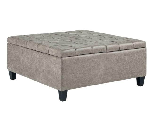36" Gray and Espresso Leather Cocktail Ottoman With Storage