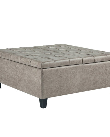 36" Gray and Espresso Leather Cocktail Ottoman With Storage