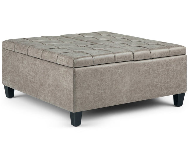 36" Gray and Espresso Leather Cocktail Ottoman With Storage