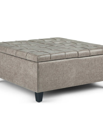 36" Gray and Espresso Leather Cocktail Ottoman With Storage