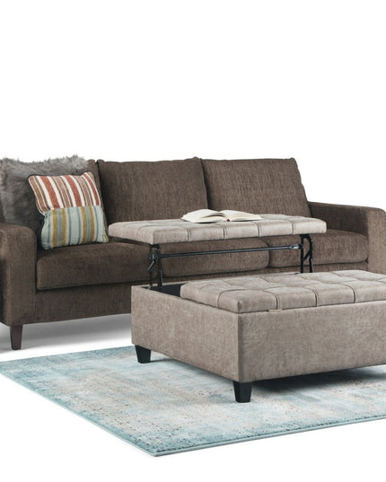 36" Gray and Espresso Leather Cocktail Ottoman With Storage