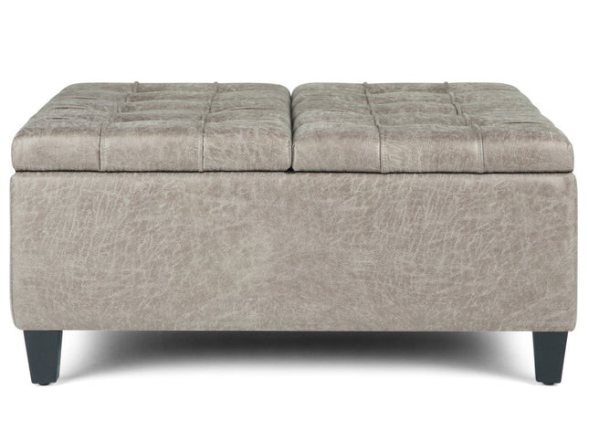 36" Gray and Espresso Leather Cocktail Ottoman With Storage
