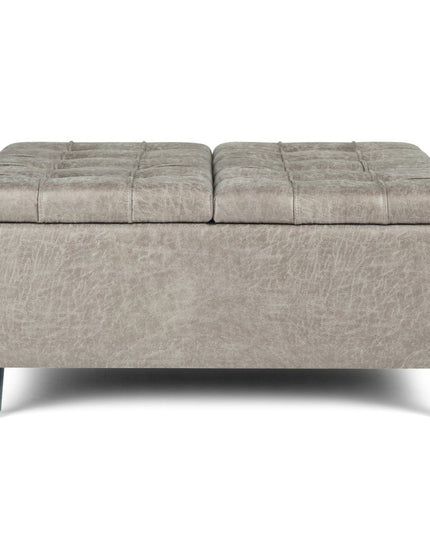 36" Gray and Espresso Leather Cocktail Ottoman With Storage