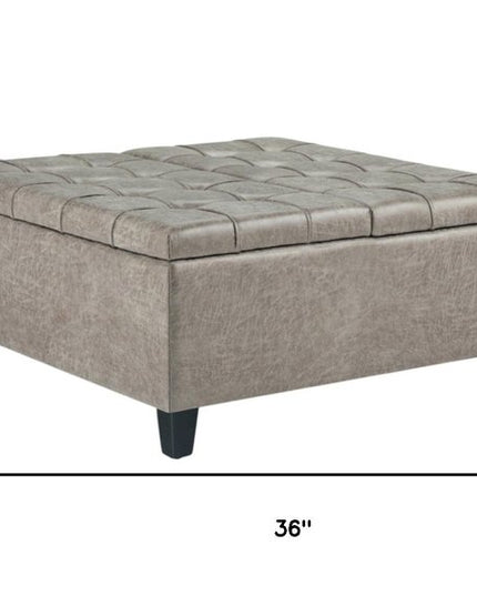 36" Gray and Espresso Leather Cocktail Ottoman With Storage
