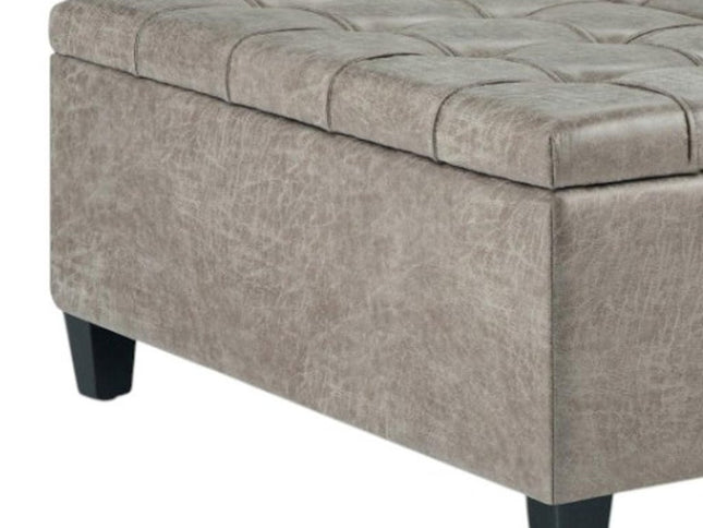 36" Gray and Espresso Leather Cocktail Ottoman With Storage