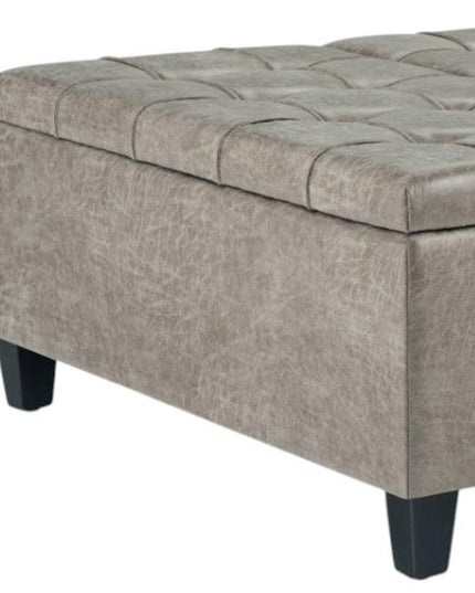 36" Gray and Espresso Leather Cocktail Ottoman With Storage