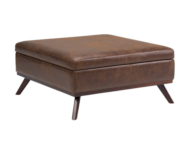 36" Brown Leather Cocktail Ottoman With Storage