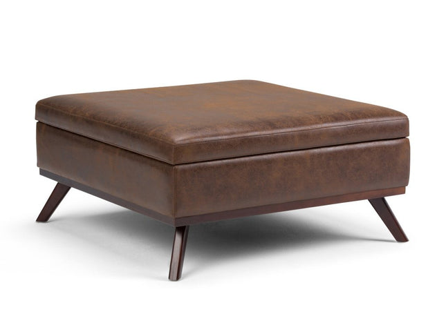 36" Brown Leather Cocktail Ottoman With Storage