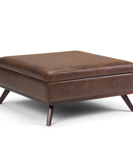 36" Brown Leather Cocktail Ottoman With Storage
