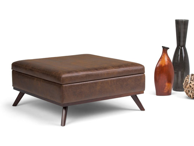 36" Brown Leather Cocktail Ottoman With Storage