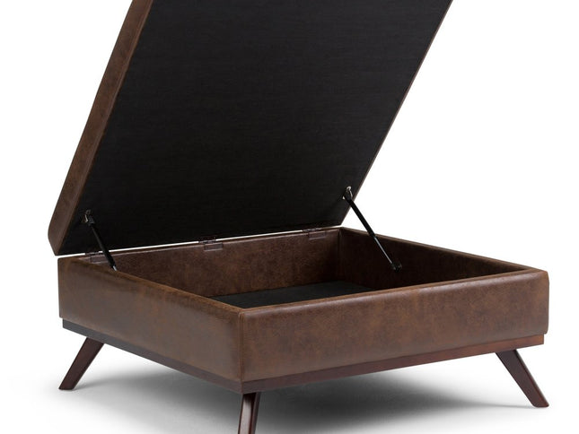 36" Brown Leather Cocktail Ottoman With Storage