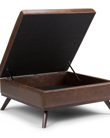 36" Brown Leather Cocktail Ottoman With Storage