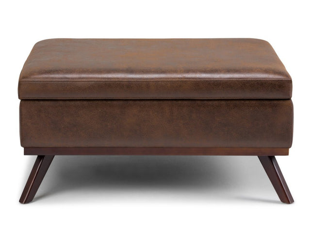36" Brown Leather Cocktail Ottoman With Storage