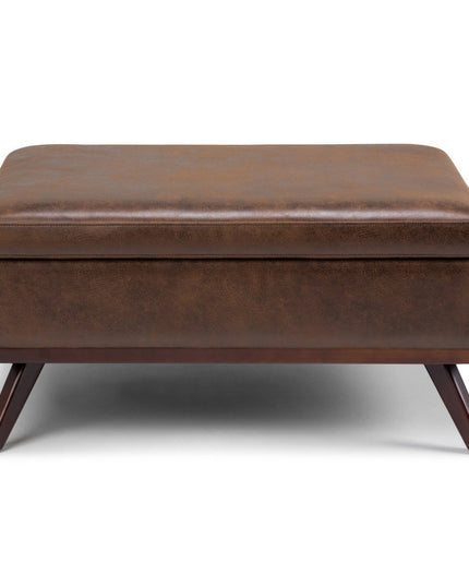36" Brown Leather Cocktail Ottoman With Storage
