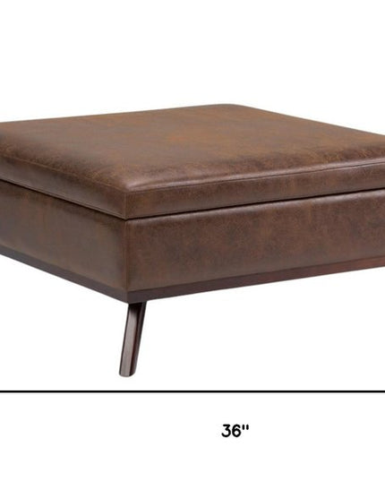 36" Brown Leather Cocktail Ottoman With Storage
