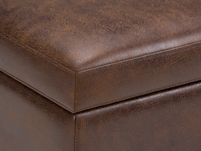 36" Brown Leather Cocktail Ottoman With Storage