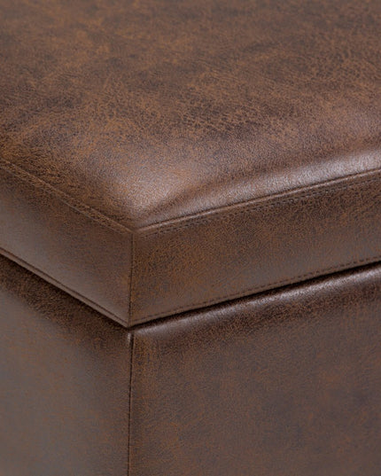 36" Brown Leather Cocktail Ottoman With Storage