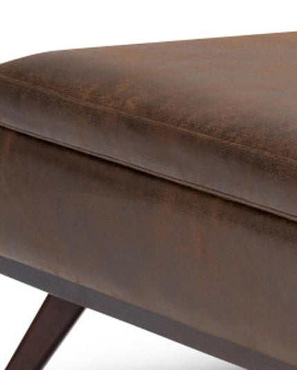 36" Brown Leather Cocktail Ottoman With Storage