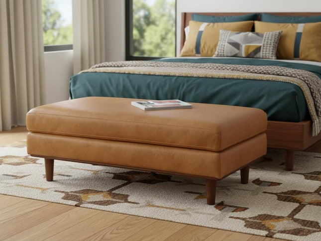 49" Sienna and Brown Leather Cocktail Ottoman