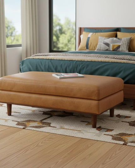 49" Sienna and Brown Leather Cocktail Ottoman