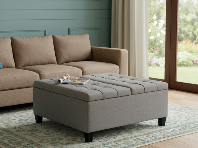 36" Gray and Espresso Fabric Cocktail Ottoman With Storage