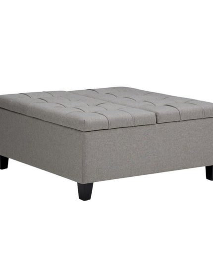 36" Gray and Espresso Fabric Cocktail Ottoman With Storage