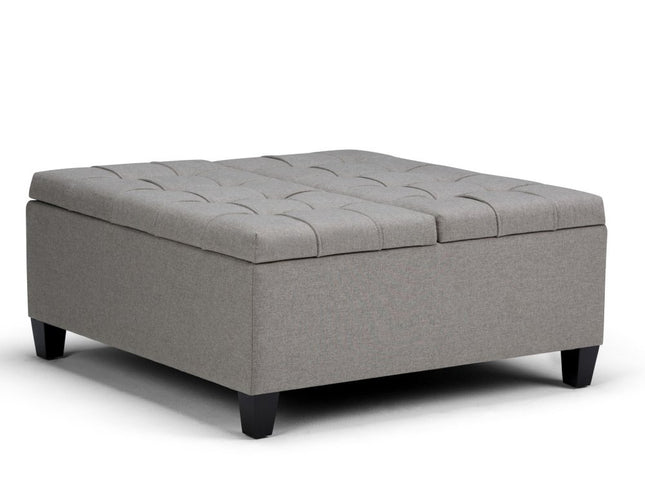 36" Gray and Espresso Fabric Cocktail Ottoman With Storage
