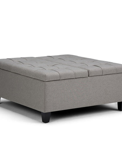 36" Gray and Espresso Fabric Cocktail Ottoman With Storage