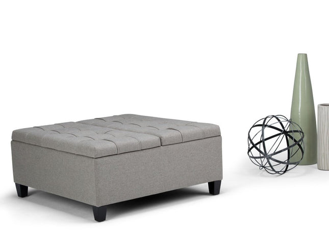 36" Gray and Espresso Fabric Cocktail Ottoman With Storage