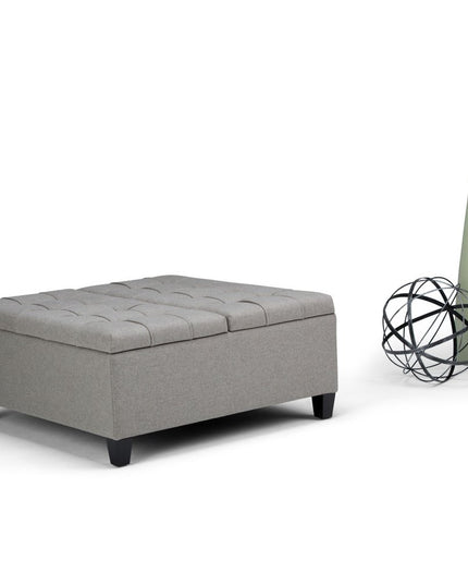 36" Gray and Espresso Fabric Cocktail Ottoman With Storage