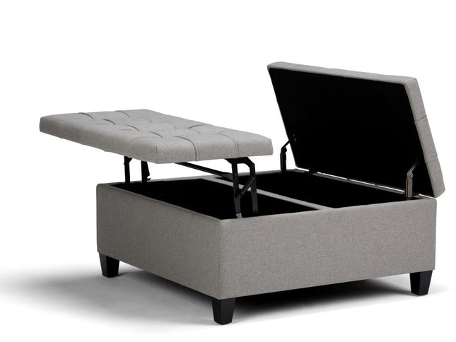 36" Gray and Espresso Fabric Cocktail Ottoman With Storage