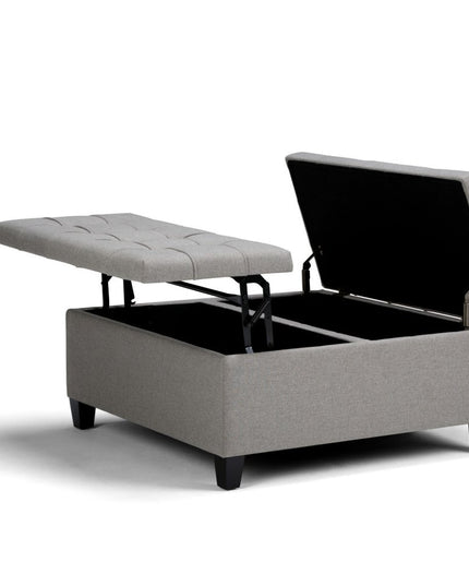 36" Gray and Espresso Fabric Cocktail Ottoman With Storage
