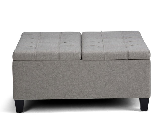 36" Gray and Espresso Fabric Cocktail Ottoman With Storage