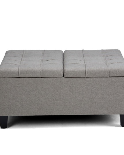 36" Gray and Espresso Fabric Cocktail Ottoman With Storage