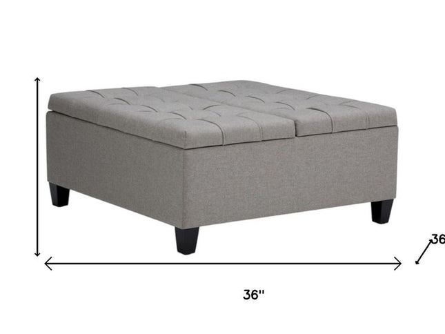 36" Gray and Espresso Fabric Cocktail Ottoman With Storage